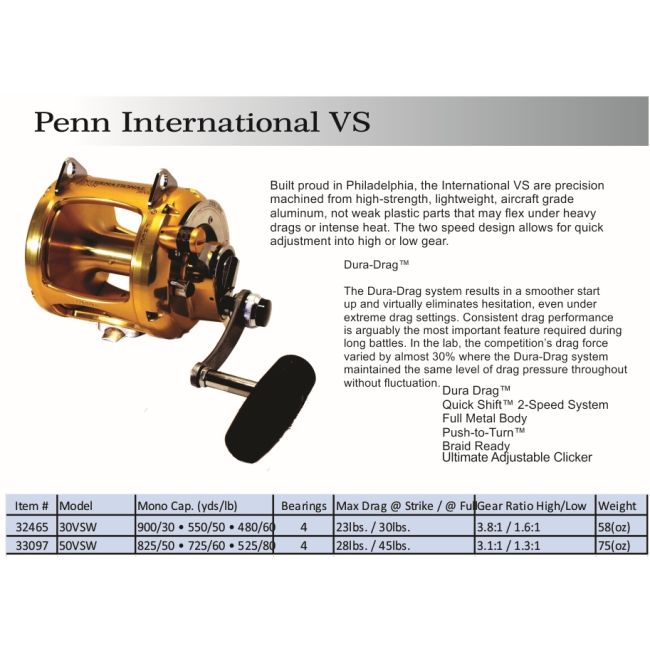 Penn 　インターナショナル2　50lb FISHING REELS PENN INTERNATIONAL 50LB 2SPEED 50VSW