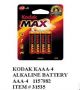 BATTERY KODAK AAA 4PK ALKALINE #1157882  12/BX